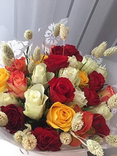 Fresh roses with dried flowers arrangement unique gift UK