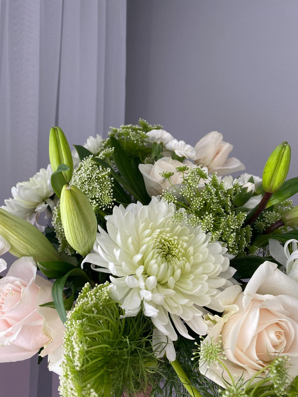 Fresh white flowers arrangement elegant sympathy bouquet 
