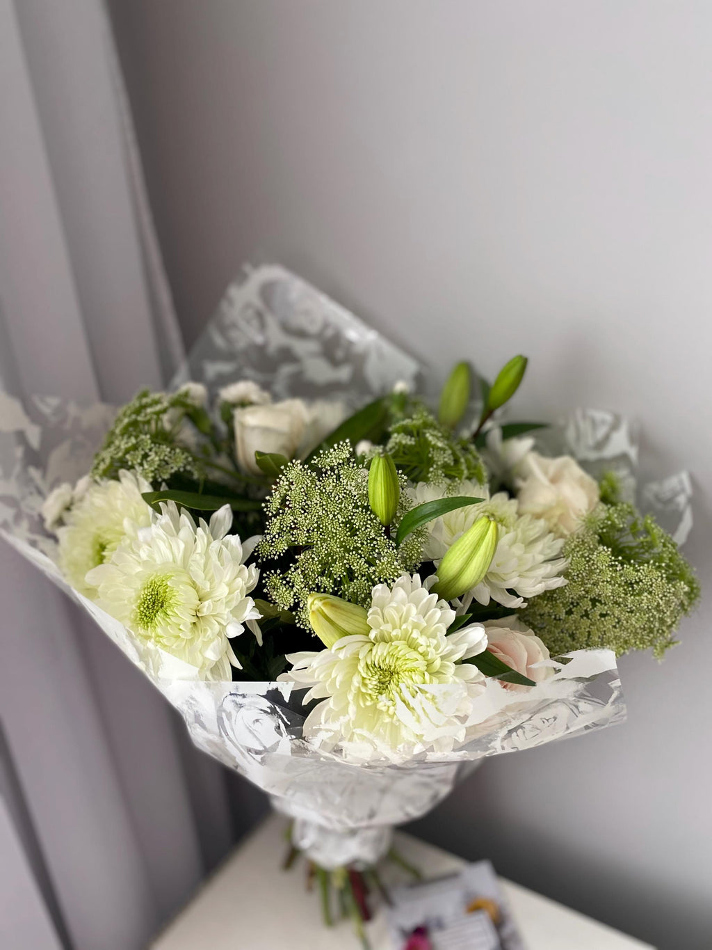 Fresh white flowers bouquet new baby celebration gift