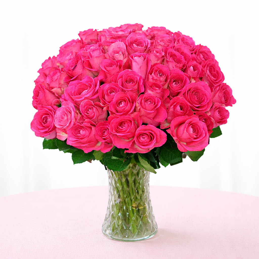 Mother's Day Luxury Pink Roses Bouquet - 40 Fresh Hand-Tied Roses for UK Delivery
