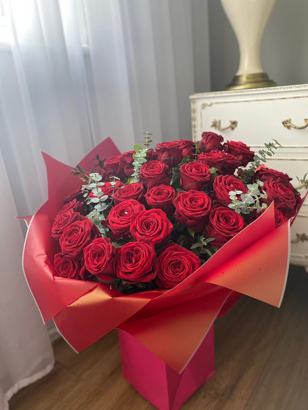 50 red roses arrangement romantic gift UK florist