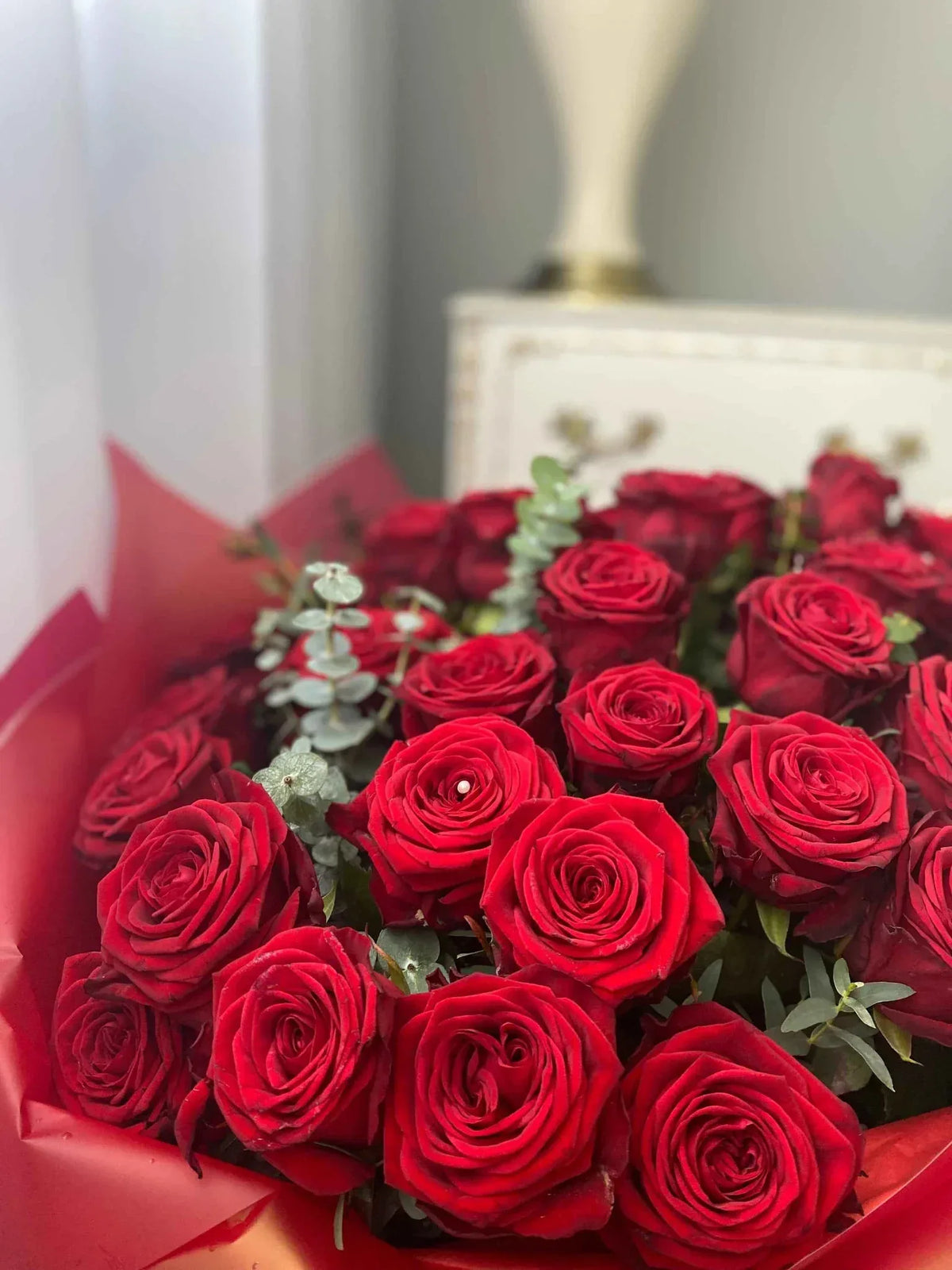50 Red Roses Bouquet - Fresh Luxury Roses Delivered UK - Freshness Flowers